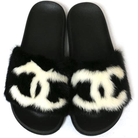 chanel black and white fur slides|custom chanel fur slides slippers.